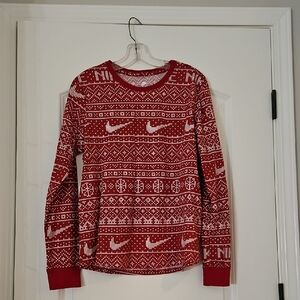 Nike Red and White Long Sleeve Tee